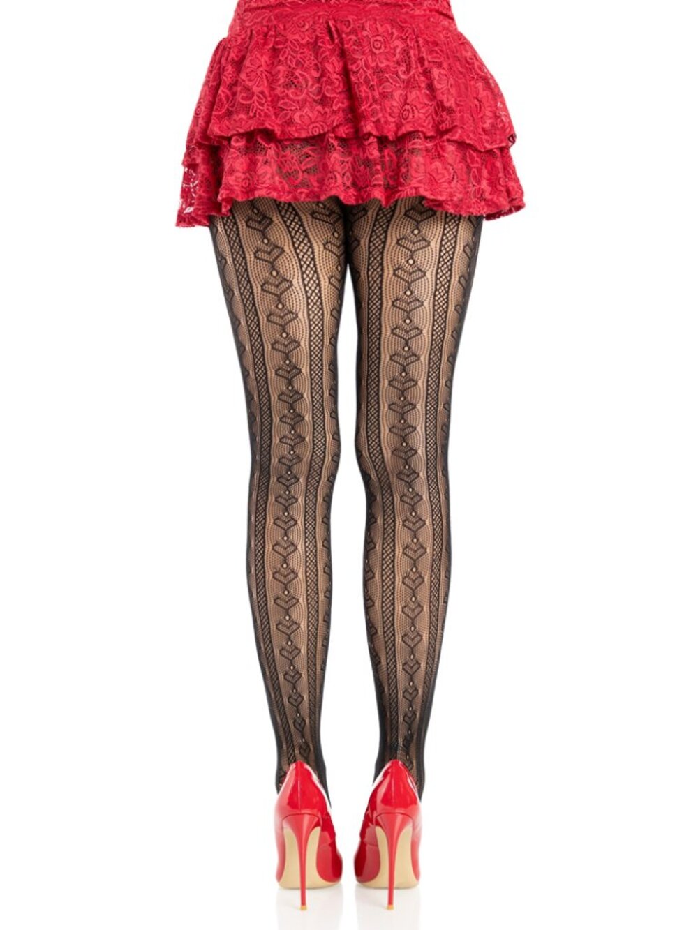 Sweetheart Striped Tights - Os - Black/red Leg Avenue